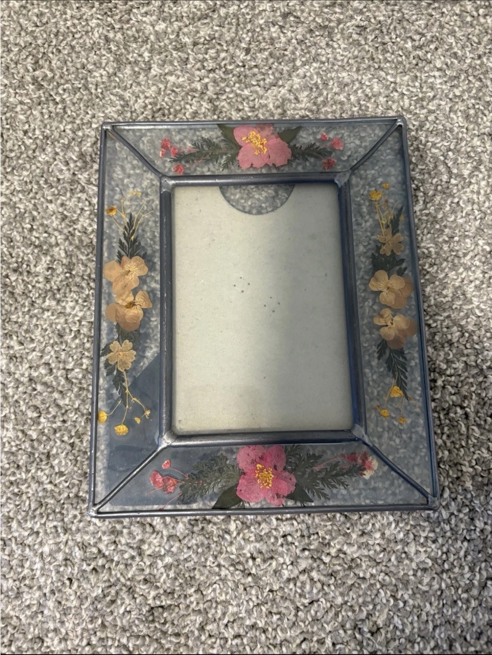 Vintage Pressed Dried Flower Pewter Picture Frame